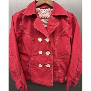 SO‎ Jacket L Red 100% Cotton Big Buttons Double Breasted Pockets Y2K Fun Coat